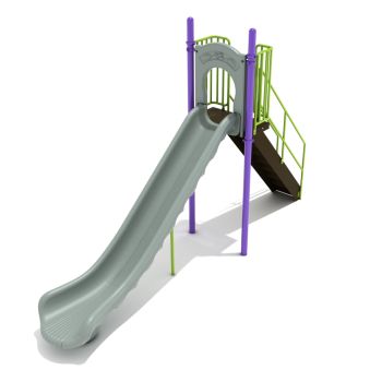 6-feet Straight Single Piece Free Standing Slide in Tan with Purple and Lime Green Posts