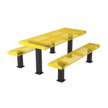 Rolled Rectangular Pedestal Frame Picnic Table with Detached Seating