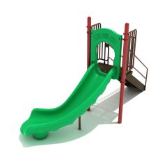 4-feet Right Turn Free Standing Slide in Primary Green with Brick Red and Brown Posts