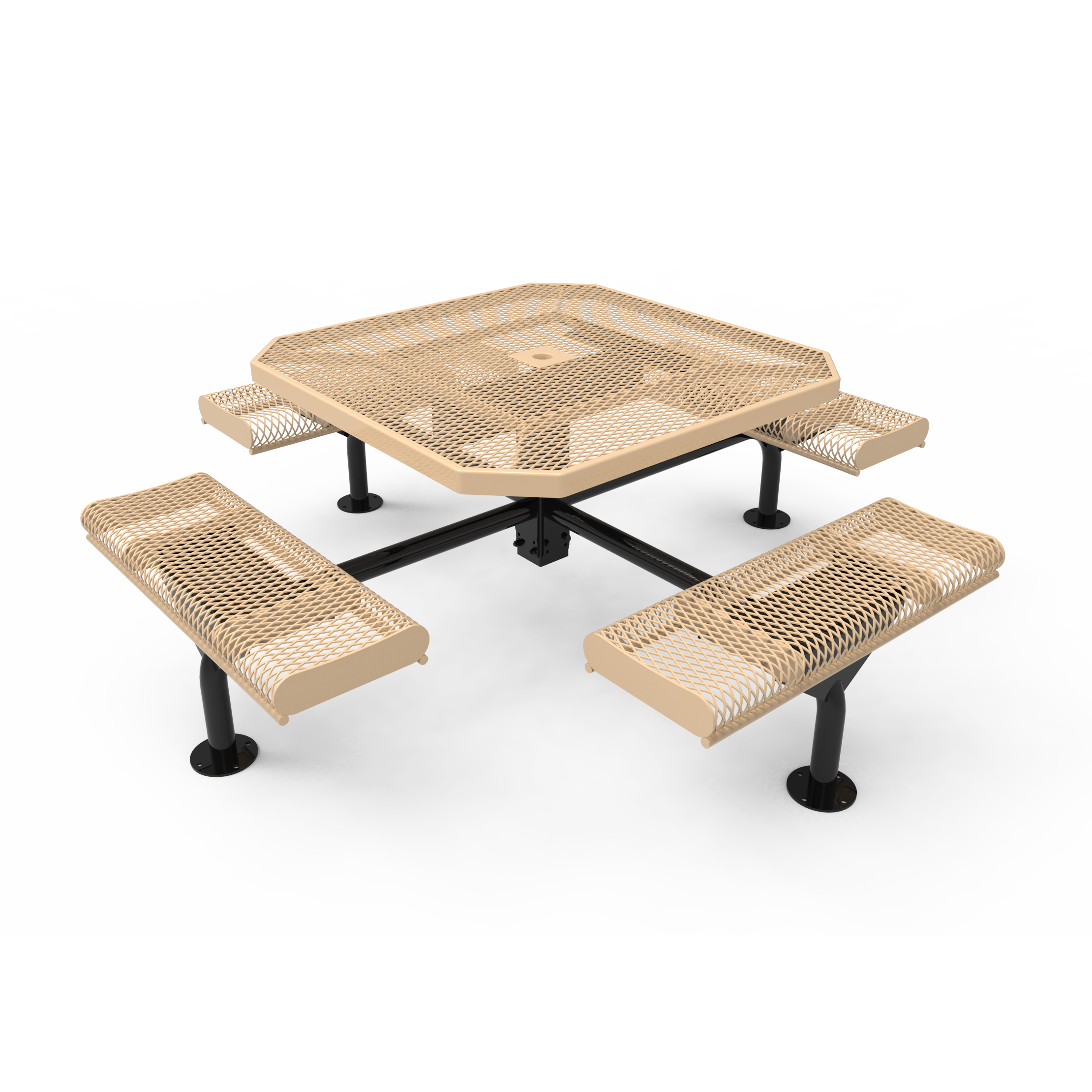Expanded Metal Deluxe Frame Octagon Table with Rolled Edge Seats - 4 Seats - Surface Mount