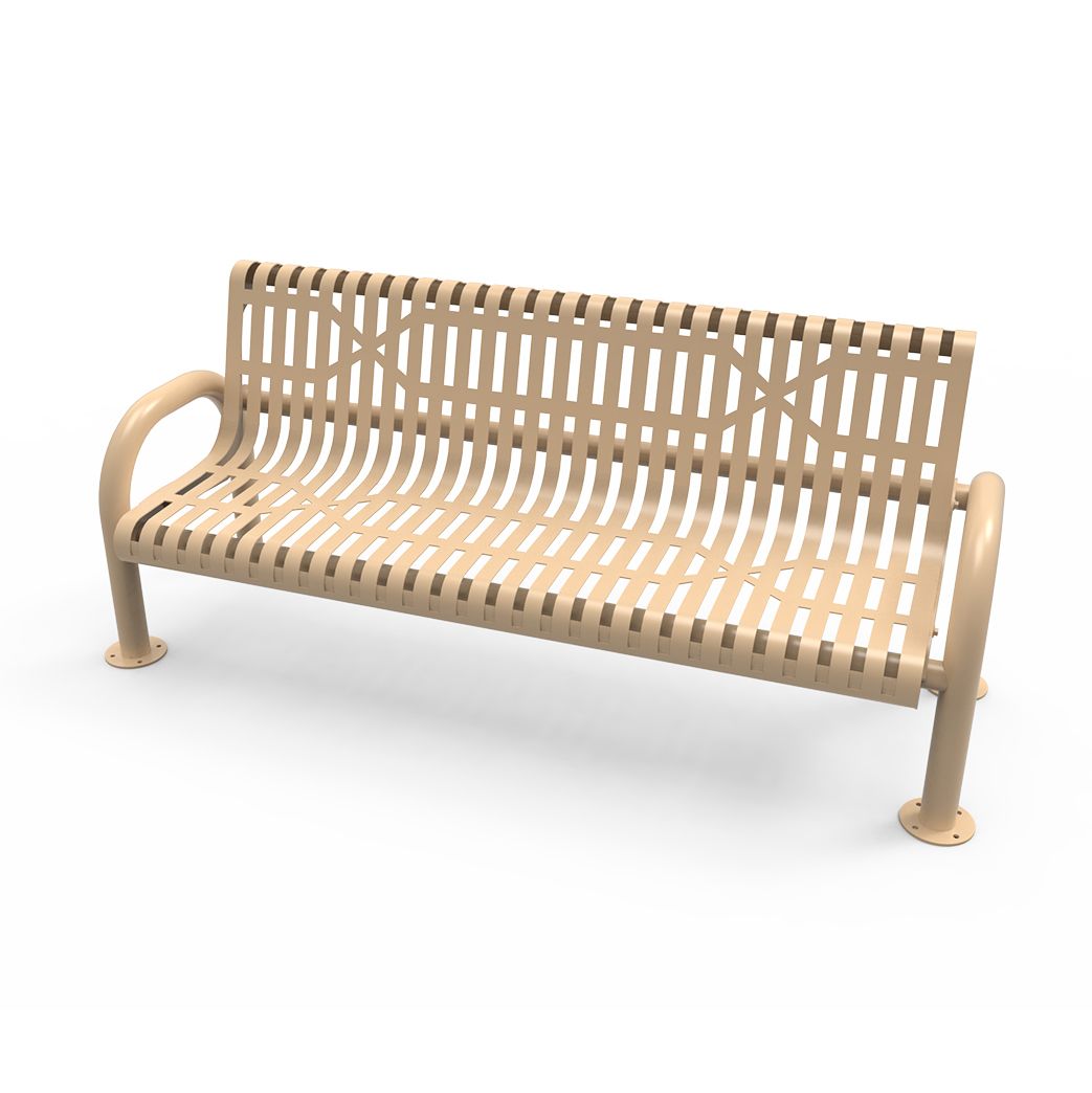 Ribbed Steel Pipe Frame Bench with Back - Surface Mount