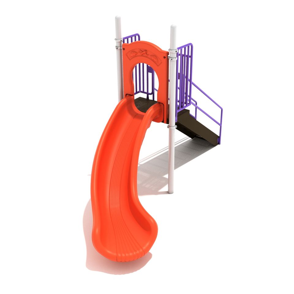 4-feet Left Turn Free Standing Slide in Sun Burnt Orange with Silver and Purple Posts