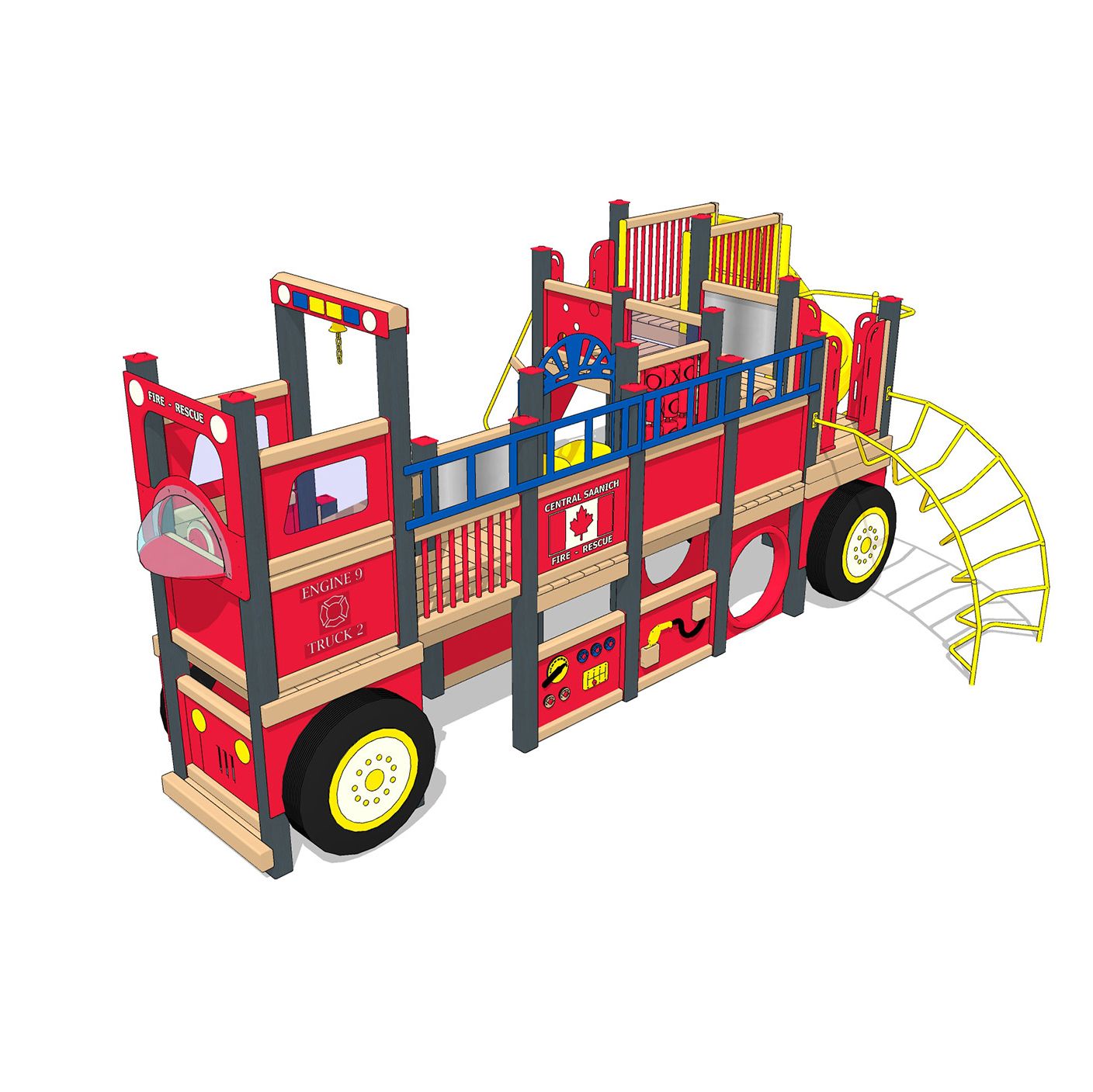 Saanich Fire Truck Recycled Playset - Front View