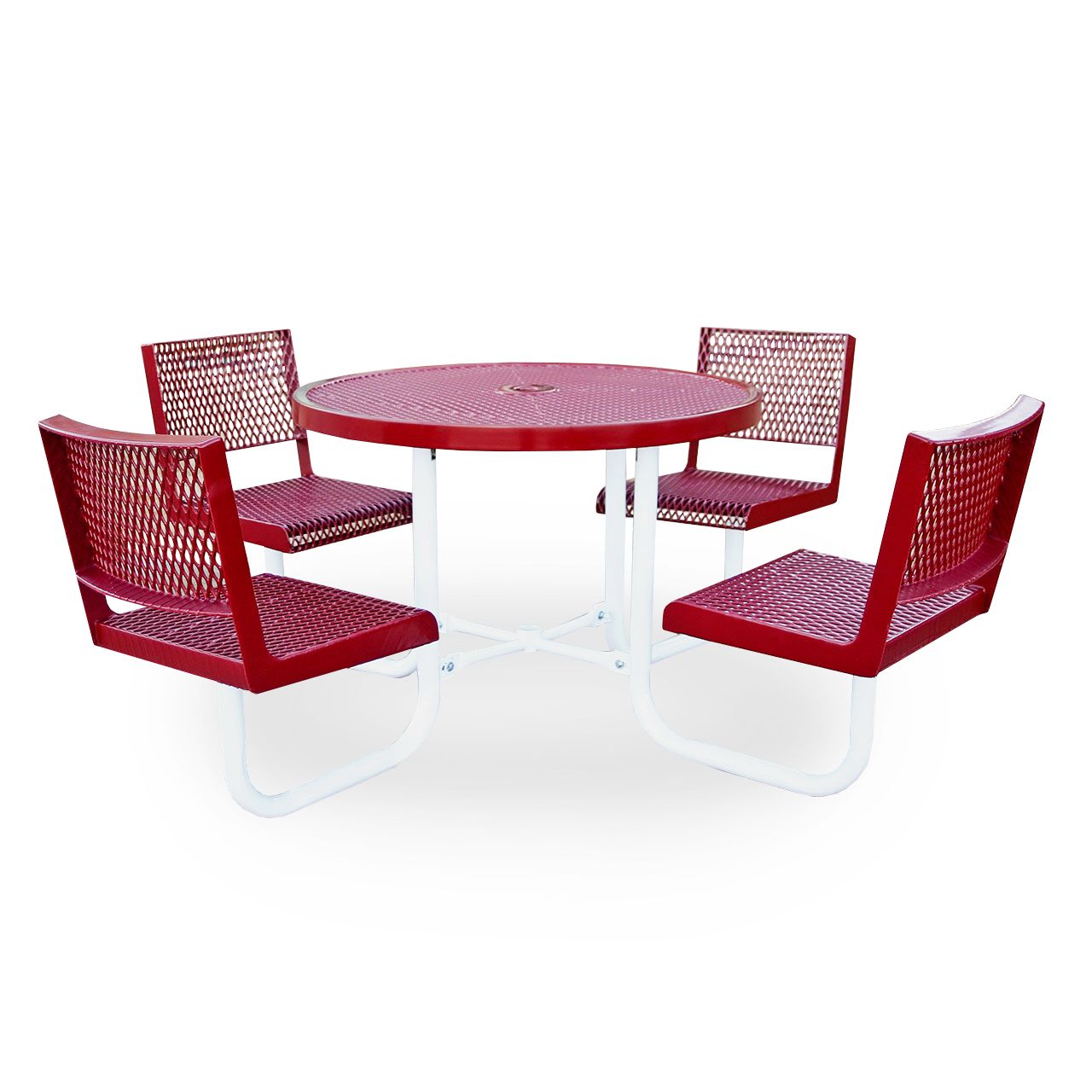 42-inch Round Portable Cafe Table with 4 Attached Seats with Backs